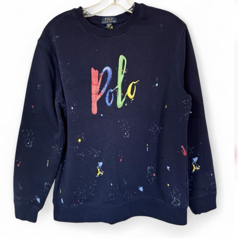 Polo Ralph Lauren Paint Splatter Sweatshirt Boys XL 18 20 Navy Pullover Crewneck